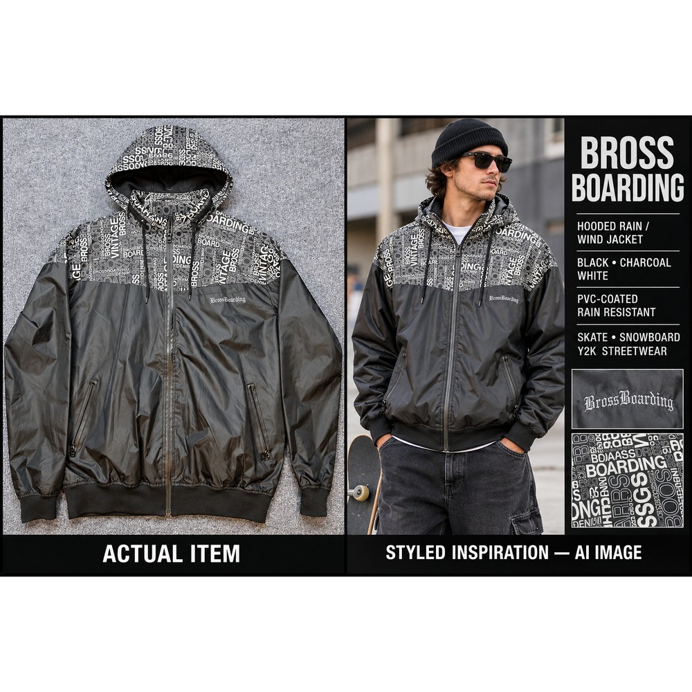 Bross Boarding Vintage Racing Windbreaker Jacket Men's XL Grey Streetwear Y2K
